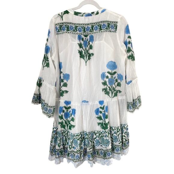 JULIET DUNN Tuckernuck White Poppy Flared Sleeve Cotton Mini Dress Block Print - Picture 8 of 11